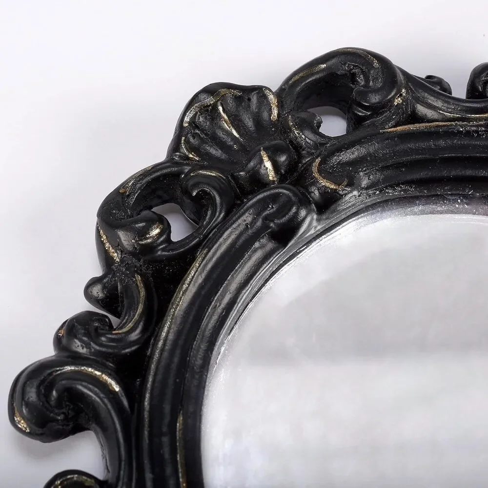 Black Filigree Gothic Oval Mirror Mini Size 7.75